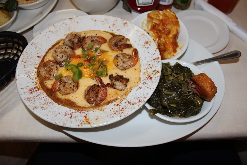 Shrimp and cheese grits With collard greens and macaroni a… Flickr