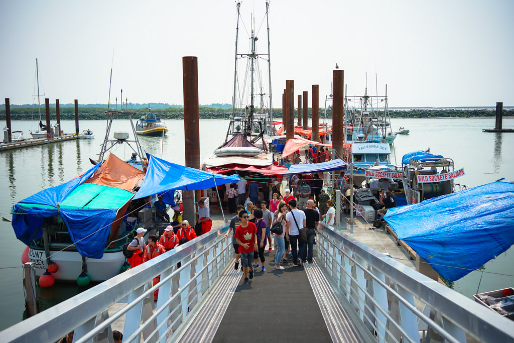 The new dock of fresh seafood market at Steveston Fisherman's Wharf in