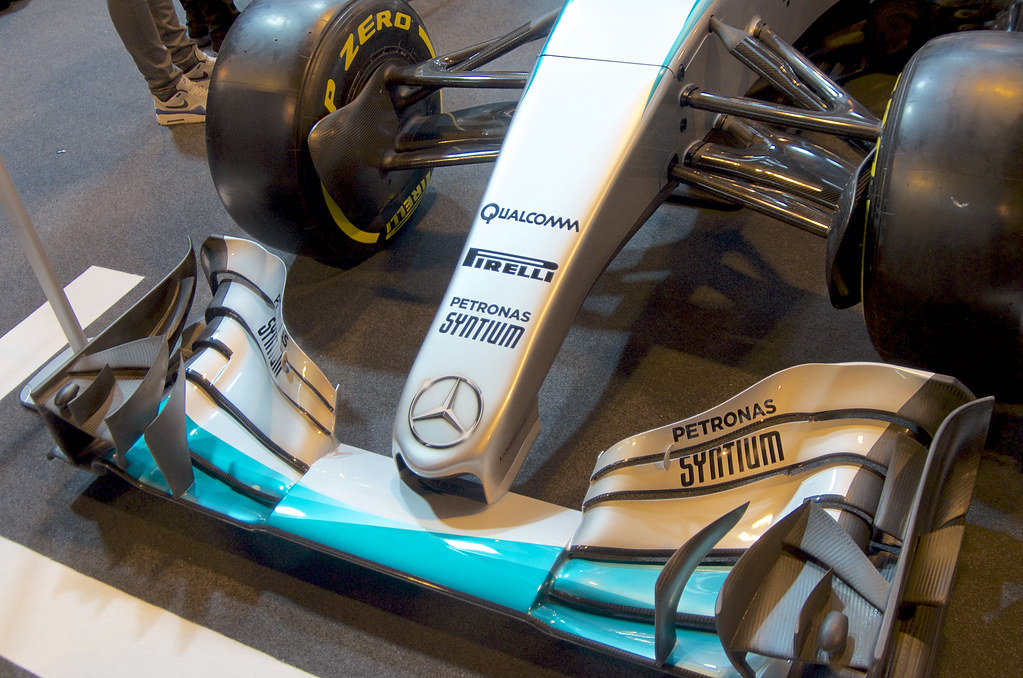 Mercedes F1 car Front wing assembly on a Mercedes F1 car John