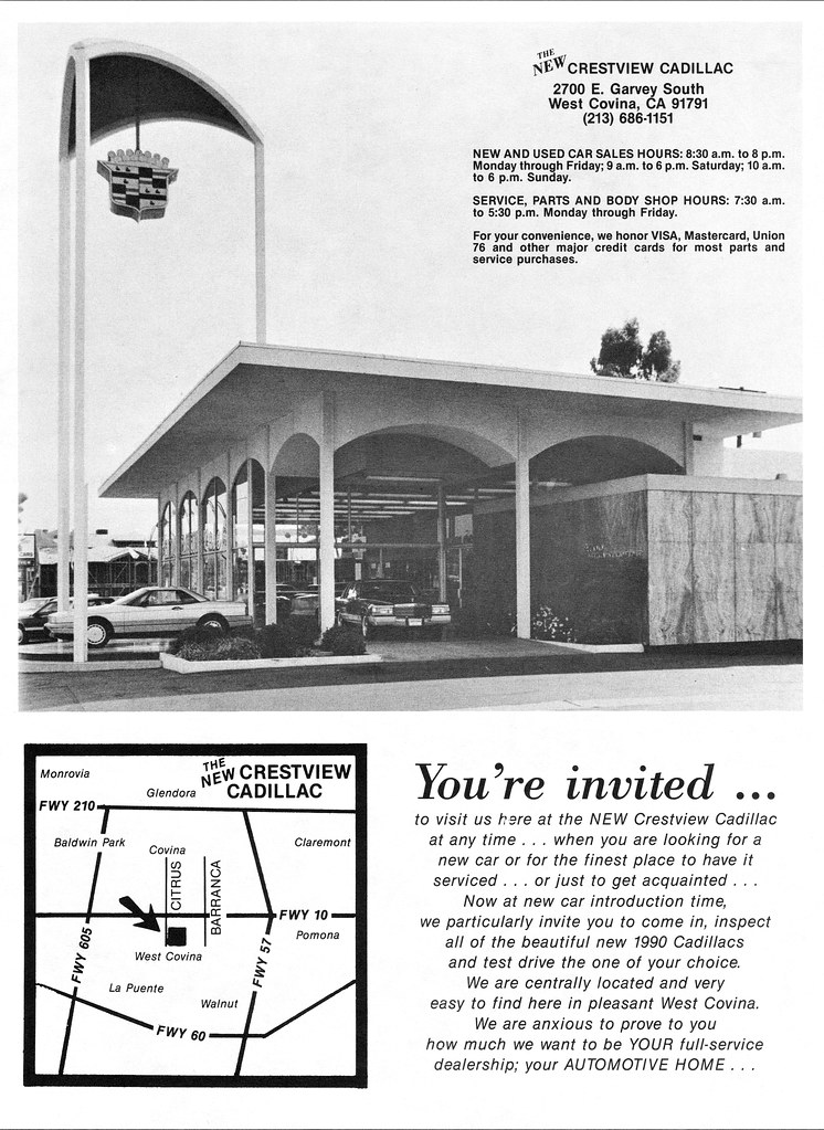 Crestview Cadillac, West Covina CA, Dec. 1989 Alden Jewell Flickr