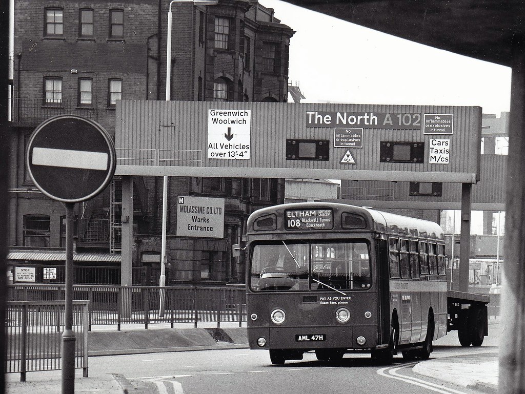 London transport SM47 on route 108 Blackwall lane 1973. Flickr