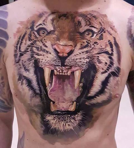 Awesome 3D Tiger Tattoo #Tigertattoo #3Dtattoos #Chesttatt… | Flickr 500_x_451_jpg