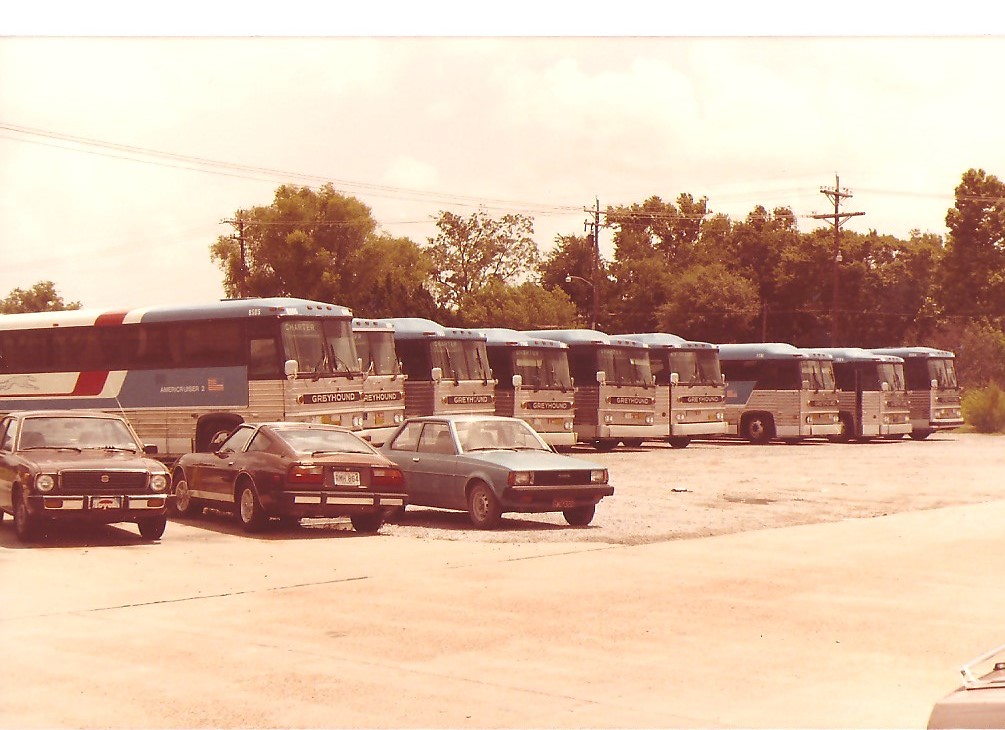 Greyhound Lineup MCI Lake Charles,LA. Photo Tom Langford Fred