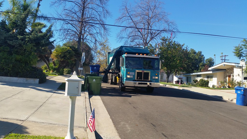 36738 Collecting recycling in Woodland Hills. Los Angeles Refuse