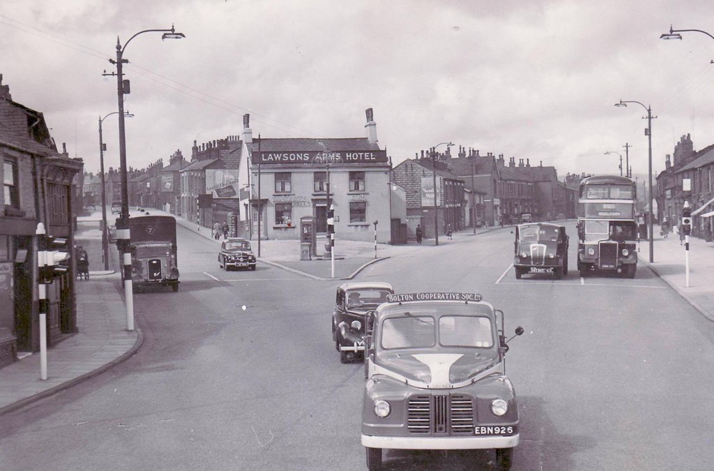 Blackburn Road, Astley Bridge, Bolton, Belmont Road to the left. a