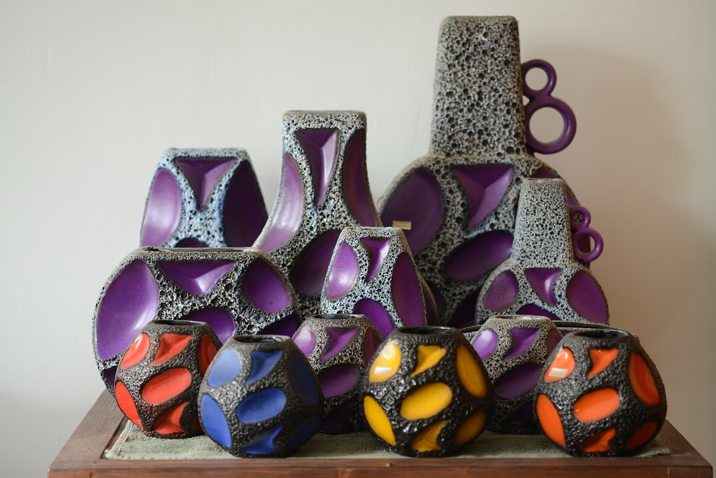 Roth Keramik vase collection complete purple and form 308 set a