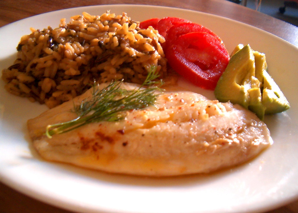 Tilapia Dinner at Chez Moi Baked Tilapia with fresh dill, … Flickr