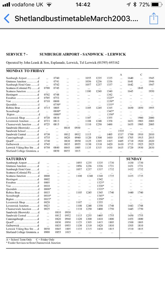 Shetland bus timetables March 2003 Peter Spasov's Transport site