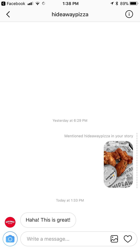 Buffalo Wing Story Hideaway Pizza replying to my story I t… Flickr