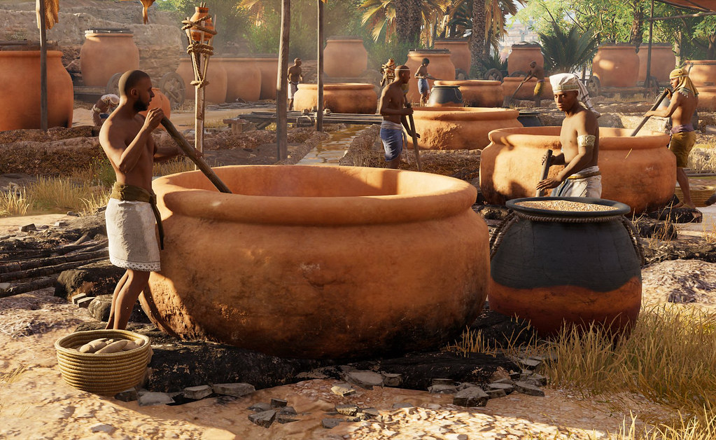 Brewing beer in ancient Egypt as shown in Ubisoft's Assassin's Creed