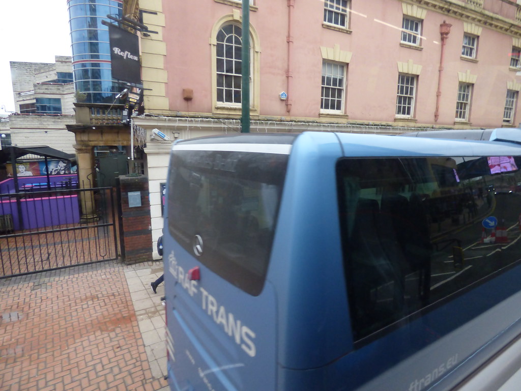 Polish coach outside Reflex on Broad Street, Birmingham RAF TRANS a