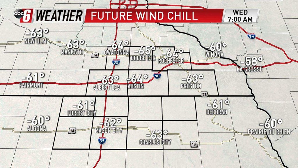 Wind chill Forecast for Southern Minnesota and Northern Iowa. Wednesday