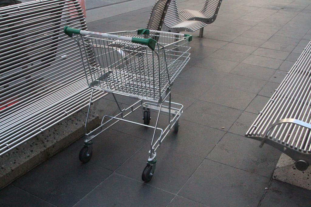 Abandoned Woolworths shopping trolley in the Bourke Street Mall a