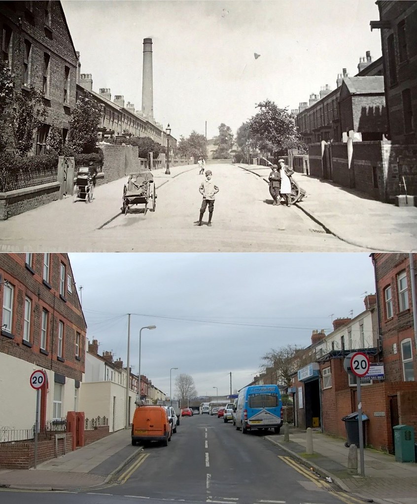 Cunard Road, Litherland, 1900s and 2019 Keith Jones Flickr