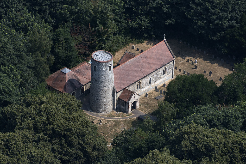 Aerial of St Peter's Church in Gunton near Lowestoft a photo on