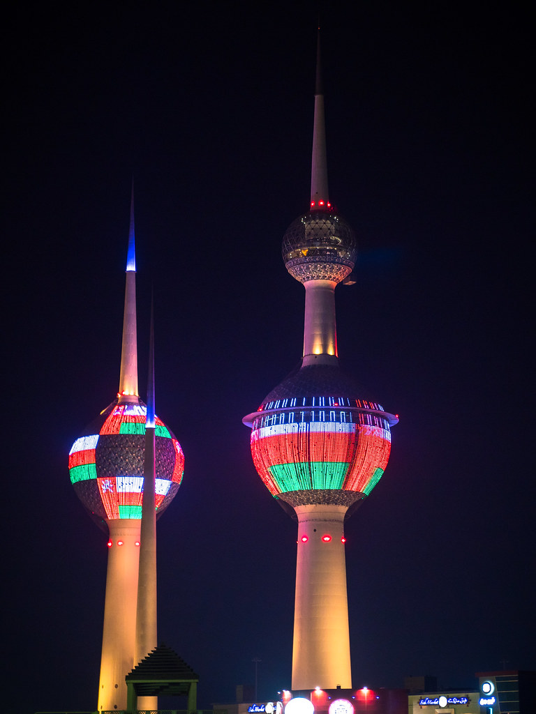 Kuwait Towers at Night, Kuwait City CamelKW Flickr