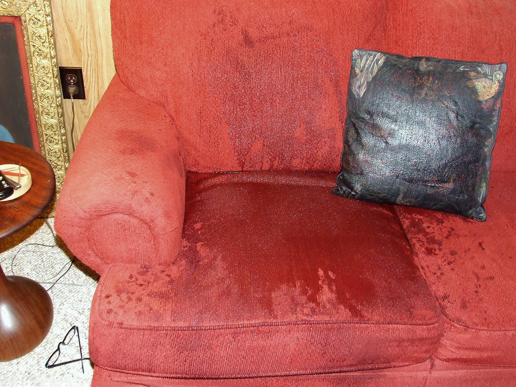 Red couch wetness Our once new couch that was to be kept c… Flickr