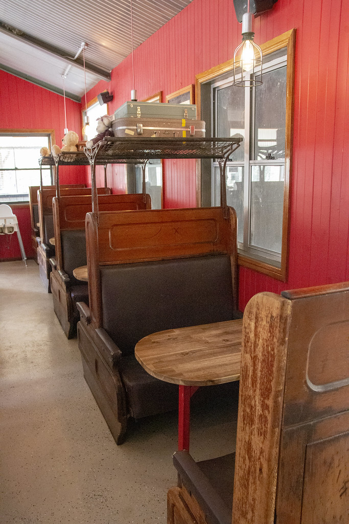 Old train furniture finds a new life in a cafe, Weston Par… Flickr