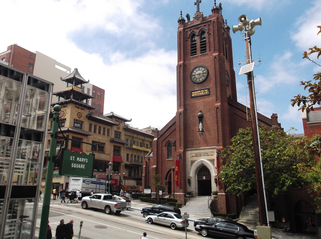 St. Mary's Square sign and Old Saint Mary's Cathedral Flickr