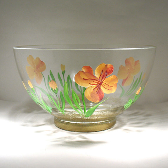 Retro Hand Decorated Glass Bowl Retro Fruit Bowl Retro… Flickr