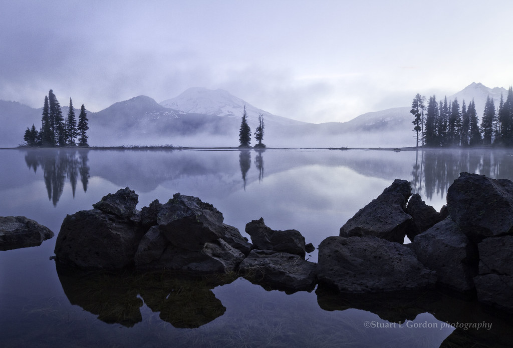 Sparks Lake In Mist, Oregon Mist shrouds the view of South… Flickr