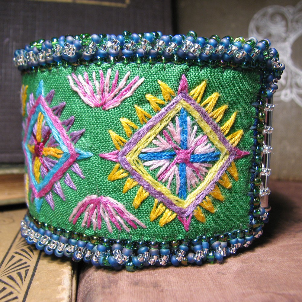 Bright Geometry Embroidered Cuff Starting with a base of b… Flickr