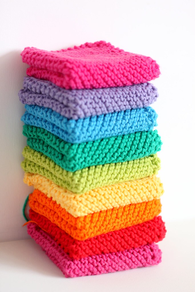 Knitted Rainbow Dishcloths for Christmas gifts Hand knitte… Flickr