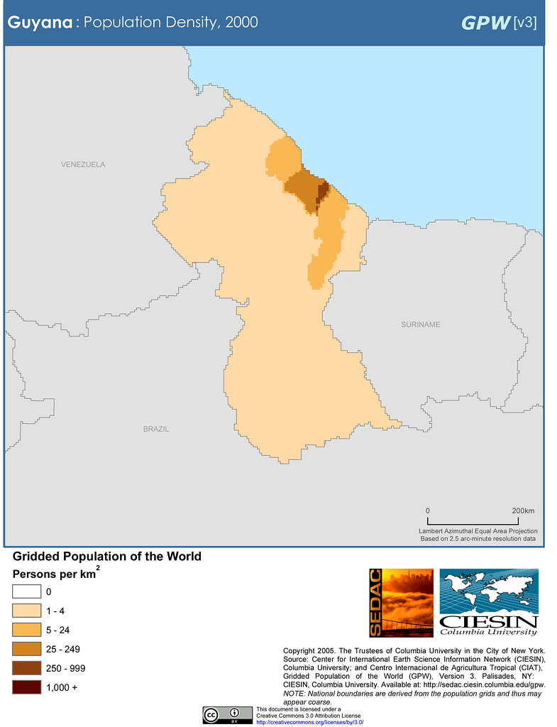 Guyana Population Density, 2000 SEDACMaps Flickr