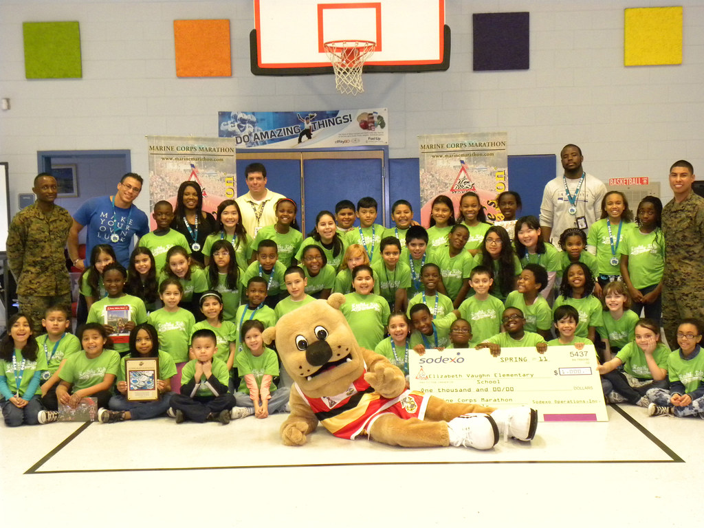 Elizabeth Vaughan Elementary students with Miles Marine Corps