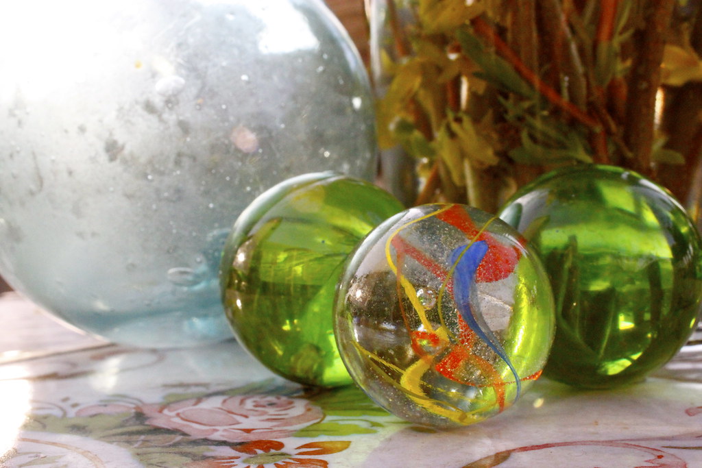 Glass float & marbles amy rue Flickr