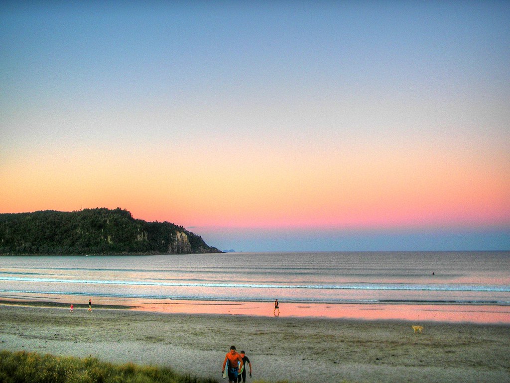 Whangamata Beach at sunset New zealand Francesca Lee Flickr