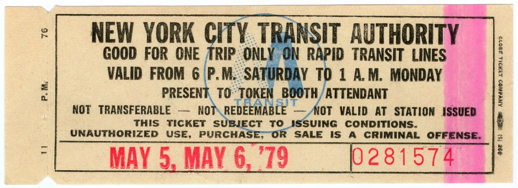 GOOD FOR ONE TRIP New York City Ticket from Saturday to Mo