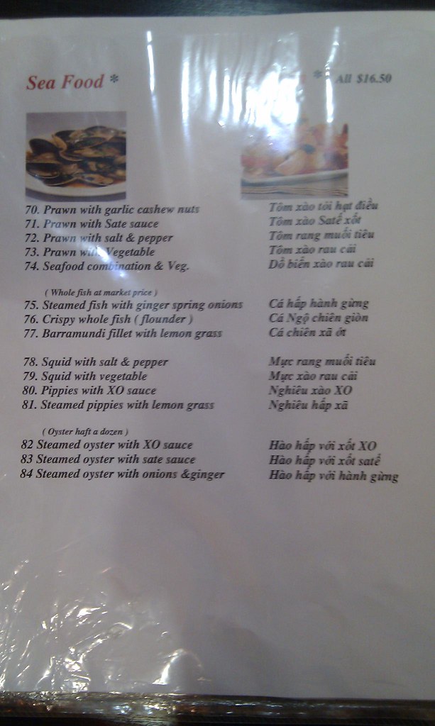 Seafood Menu - An Vy | Not Too Bad A Vietnamese Restaurant, … | Flickr