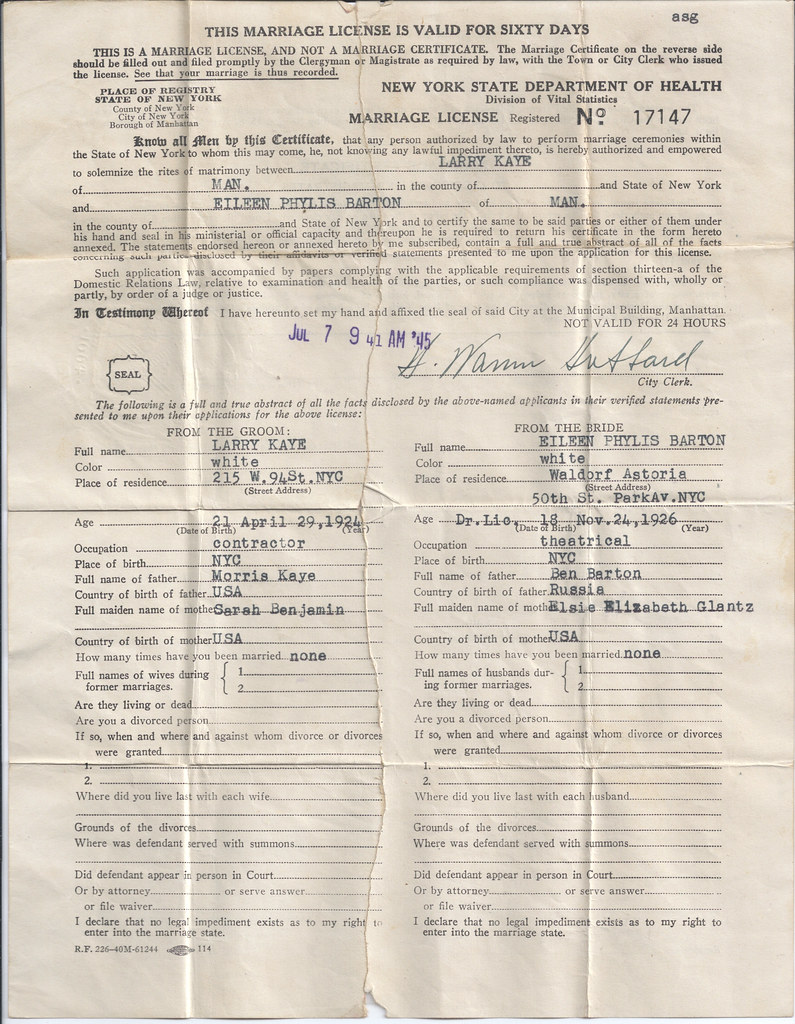 EB644 Marriage License No. 17147 from the New York Stae D… Flickr