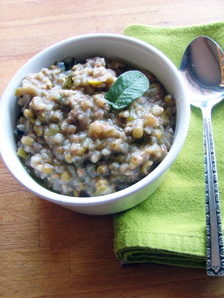 mung beans & buckwheat groat soup with leek and salvia Flickr