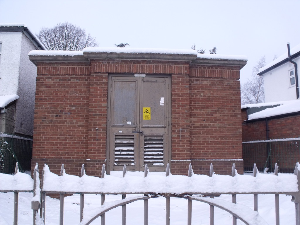 Shirley Road, Hall Green in the thick snow Electricity substation