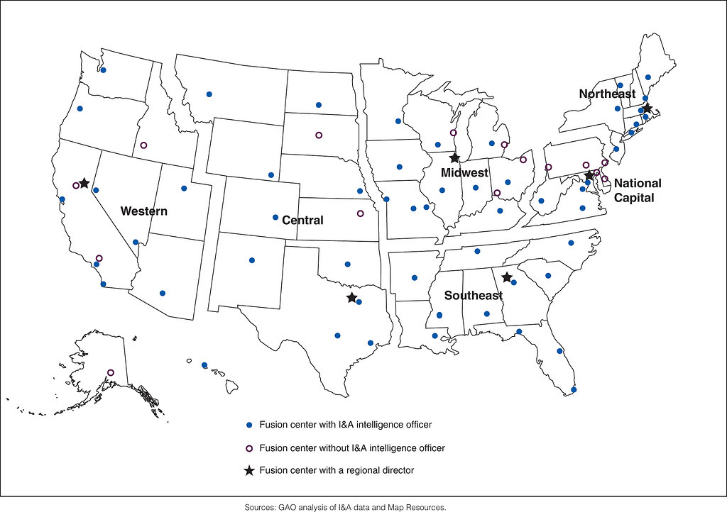 Figure 1 Locations of State and Local Fusion Centers and Deployed I&A