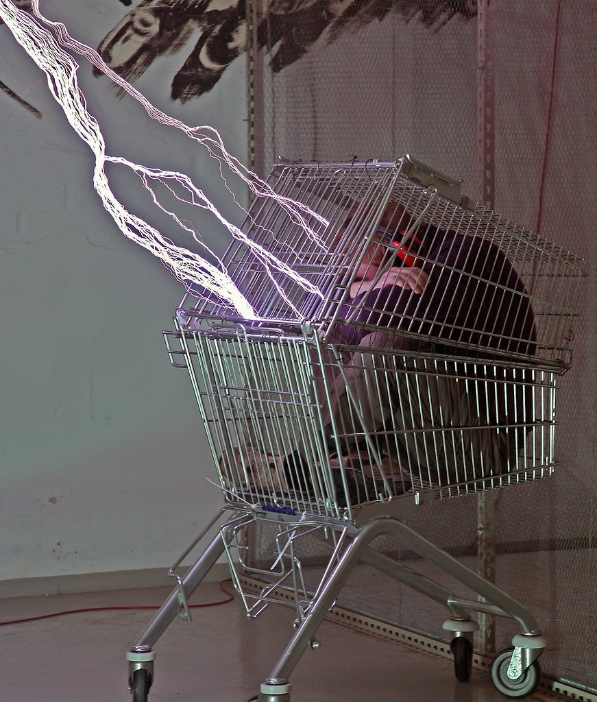 Faraday cage A volunteer demonstartes, that a Faraday cage… Flickr