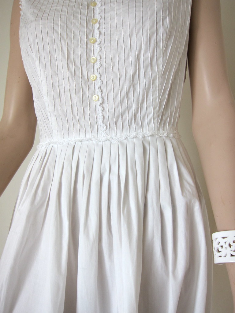 60s Vintage White Dress Pleated skirt, pintucks and lace. … Flickr