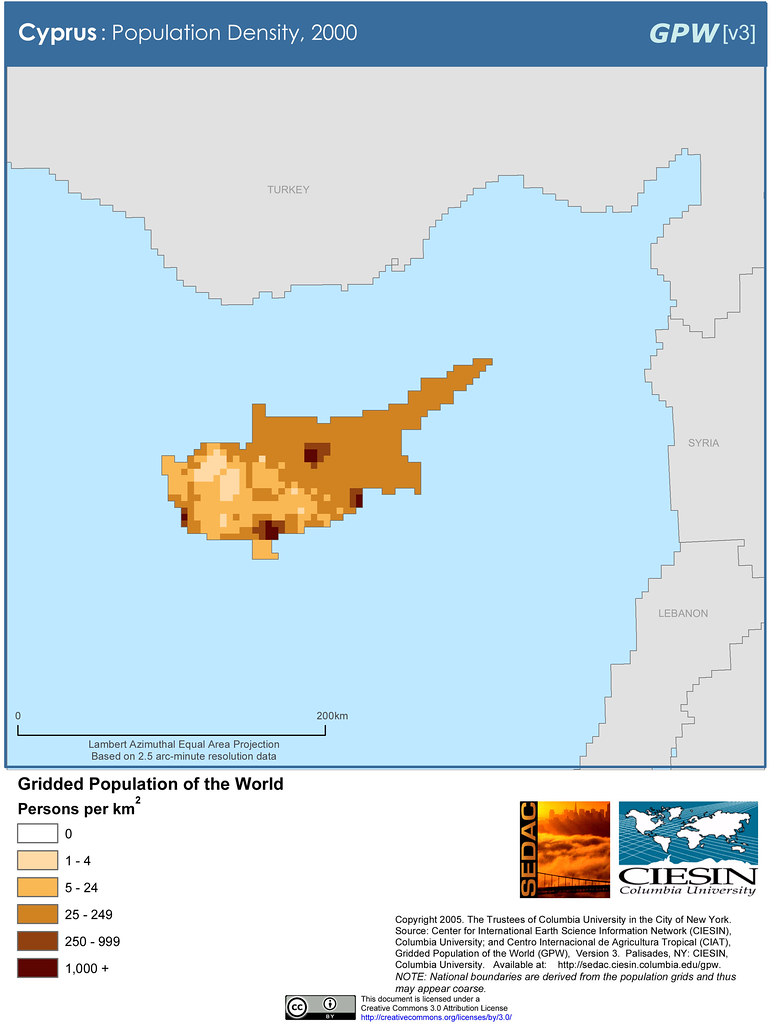 Cyprus Population Density, 2000 SEDACMaps Flickr