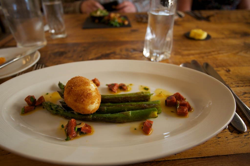 Starter Asparagus and duck egg at The Pipe and Glass Flickr