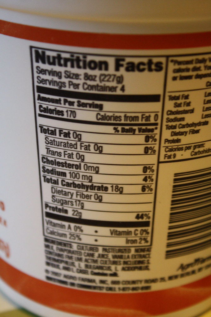 Chobani vanilla yogurt nutritional stats Lisa Flickr