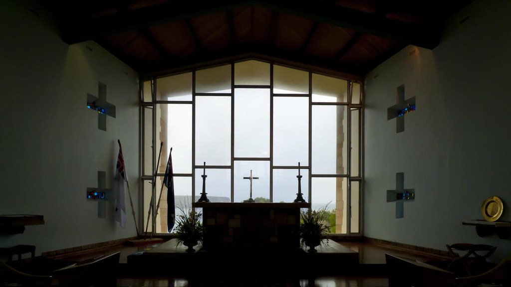 HMAS watson chapel looking out to sea, south head, sydney guy