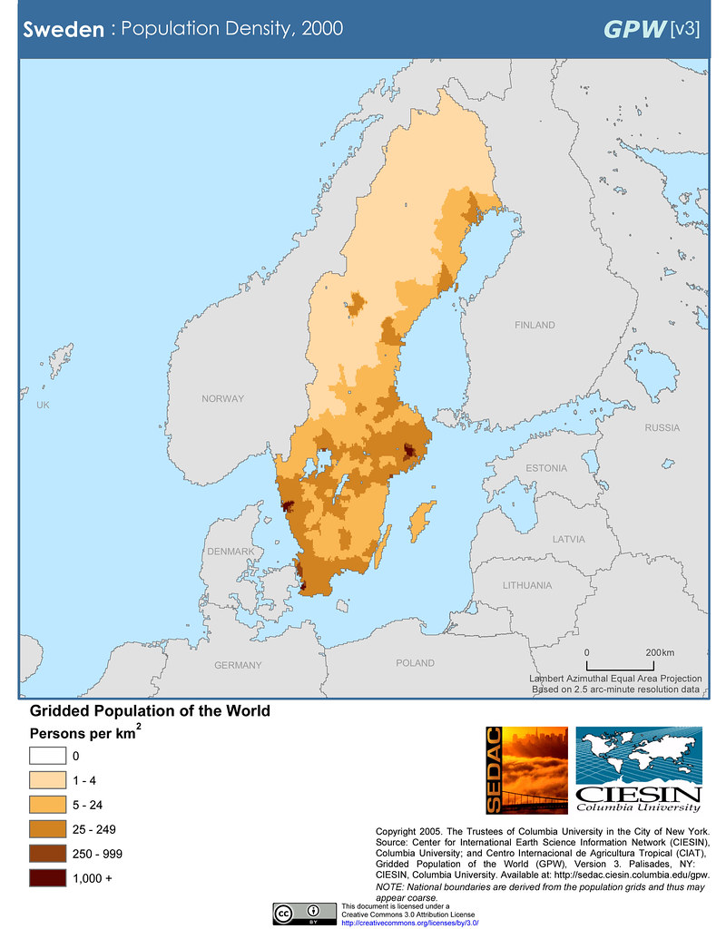 Sweden Population Density, 2000 SEDACMaps Flickr