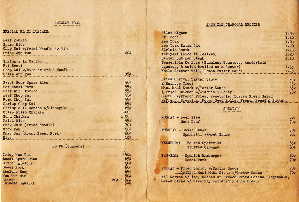 1954 Zebra Room Snack Bar Menu, Ft Shafter Hawaii, Nov 1… vic