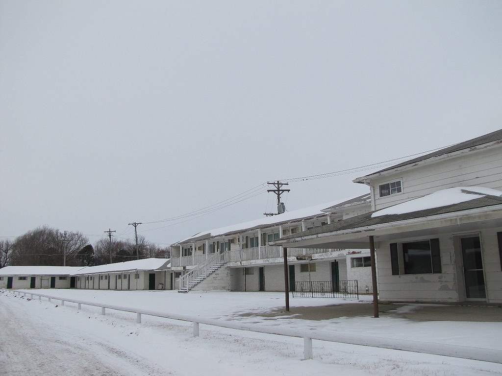 White on white Abandoned vintage motel in Kansas