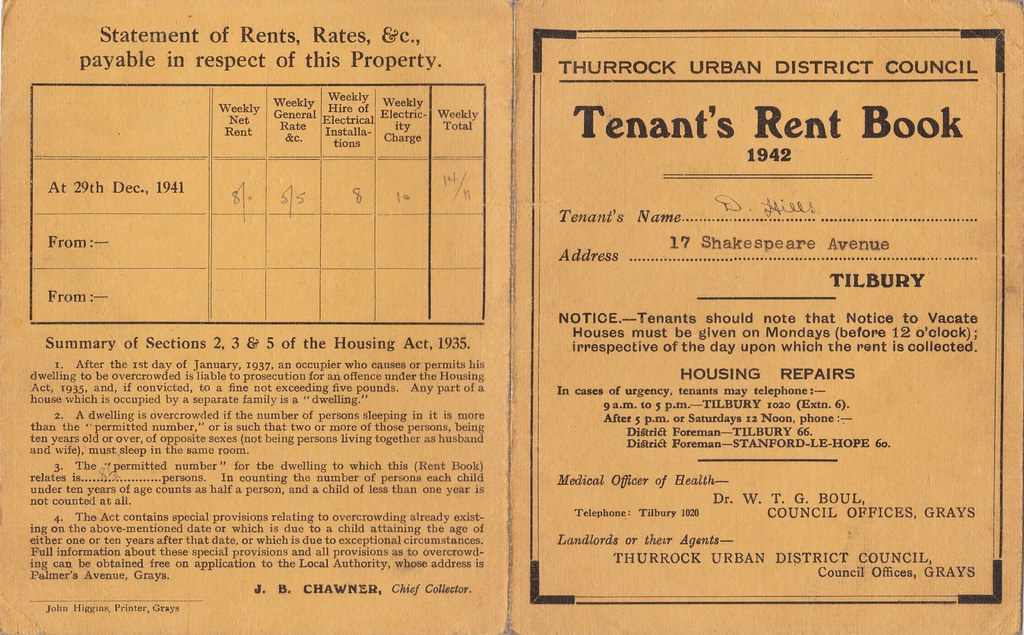Thurrock Urban District Council tenant's rent book, 1942… Flickr