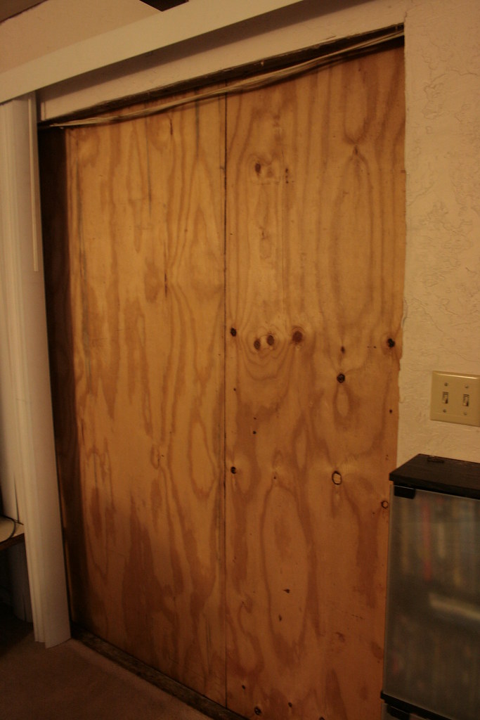 Put up plywood against the rain until we can decide where … Flickr