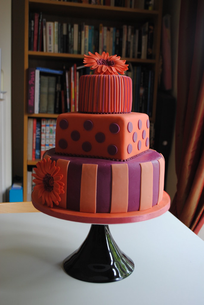 Orange and purple wedding cake Hannah Flickr