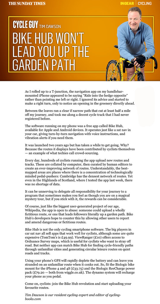 Bike Hub review in The Sunday Times 8 Apr 2012 iTunes itu… Flickr